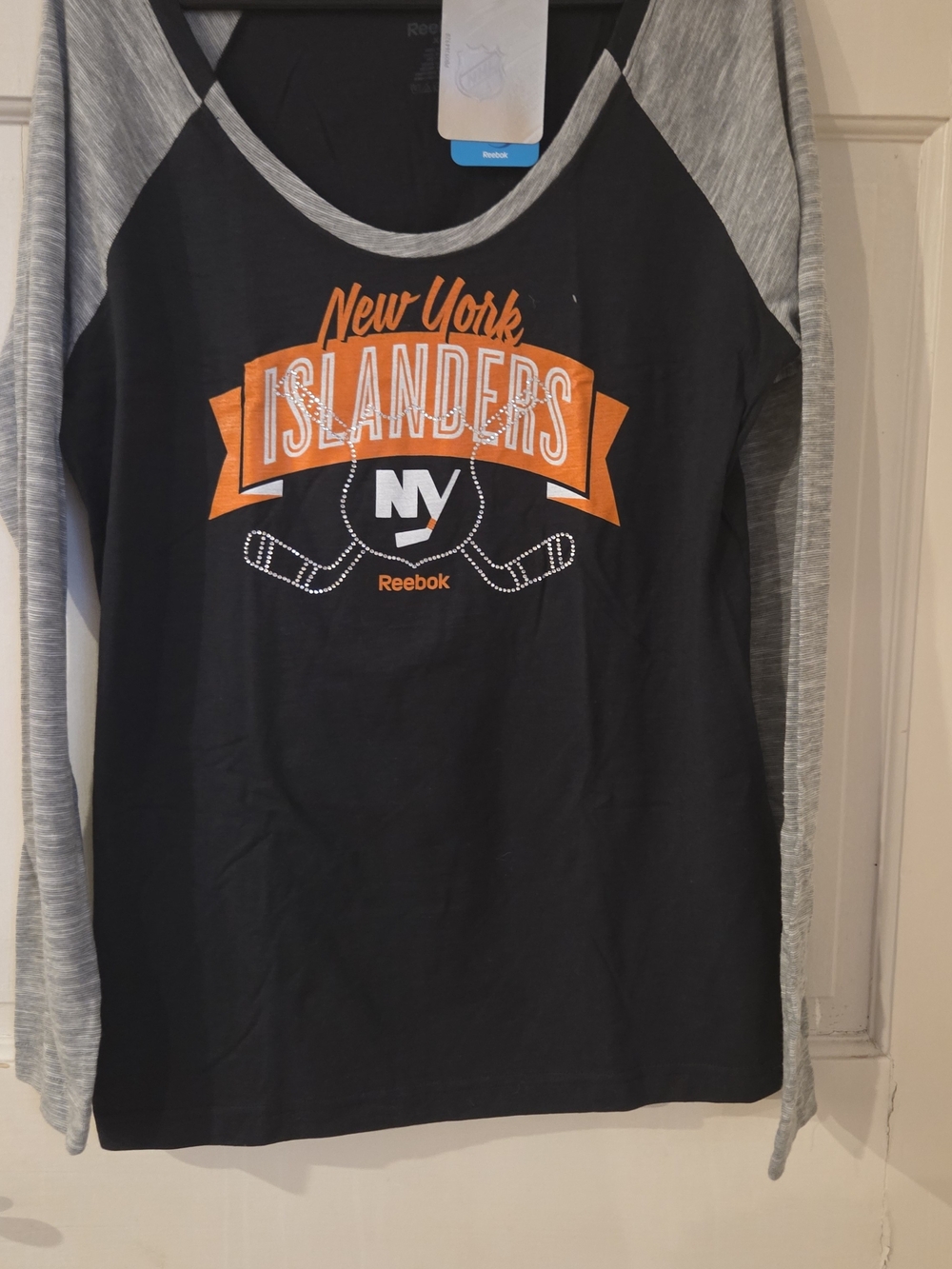 Reebok Black & Gray New York Islanders Long Sleeve Tee with Orange Logo